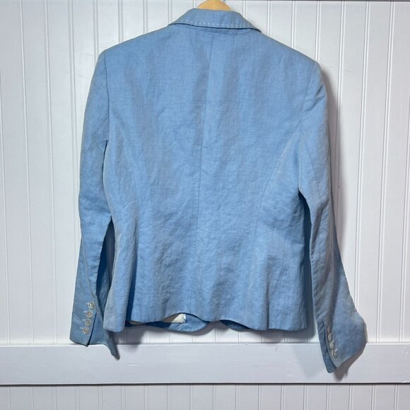 H Hilfiger Button Up Suit Jacket Pockets Women's 10 Linen Cotton Powder Blue - Picture 3 of 9